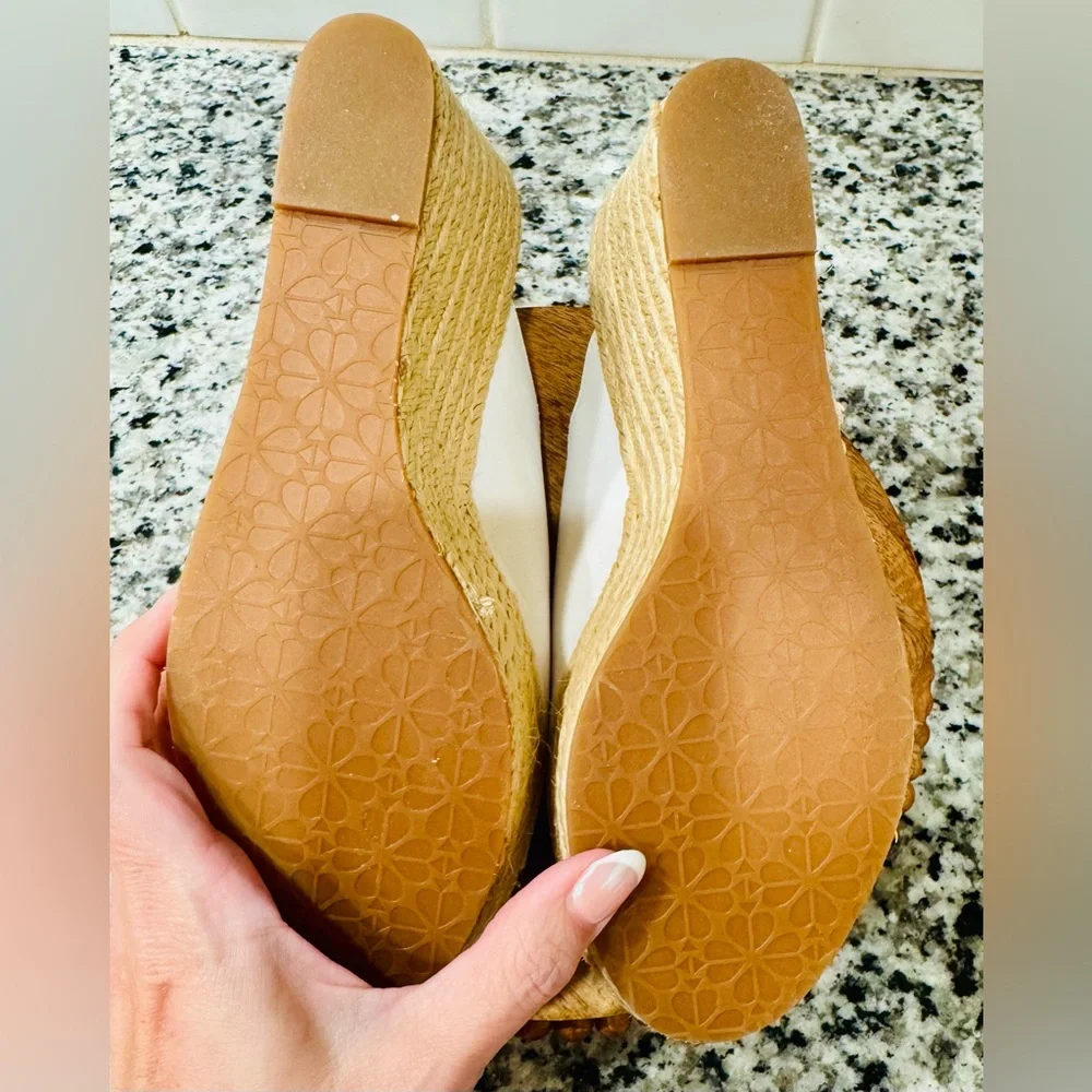 NWOB Kate‎ Spade Thea White and Tan Wedge Sandals
